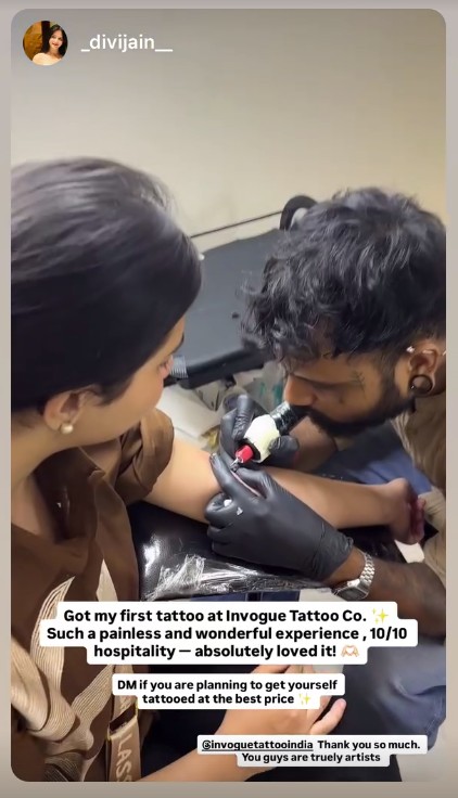 Instagram story from a client about their first tattoo at inVogue Tattoo Co